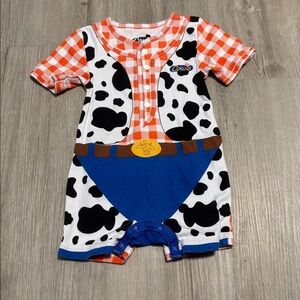 Cow Print Baby Romper with Blue Accents